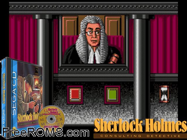 Sherlock Holmes Consulting Detective Vol 1 Sega CD game showing 3D box cover and gameplay screenshot