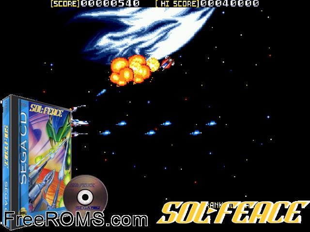 Sol-feace Sega CD game showing 3D box cover and gameplay screenshot