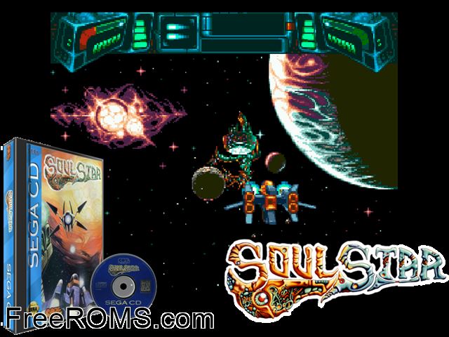 Soul Star Sega CD game showing 3D box cover and gameplay screenshot