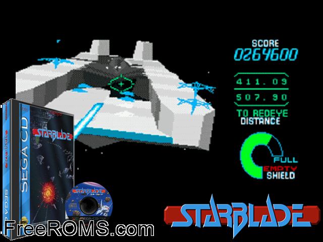 Star Blade Sega CD game showing 3D box cover and gameplay screenshot