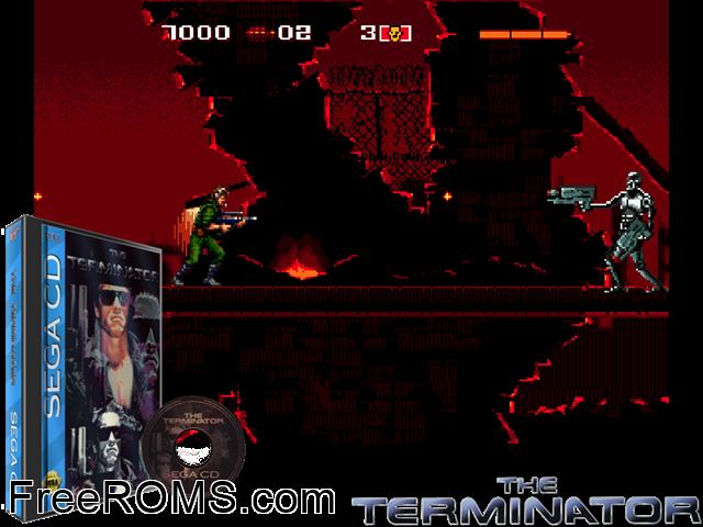 Terminator Sega CD game showing 3D box cover and gameplay screenshot