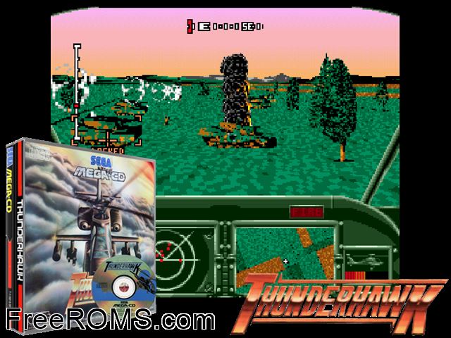 Thunderhawk Sega CD game showing 3D box cover and gameplay screenshot