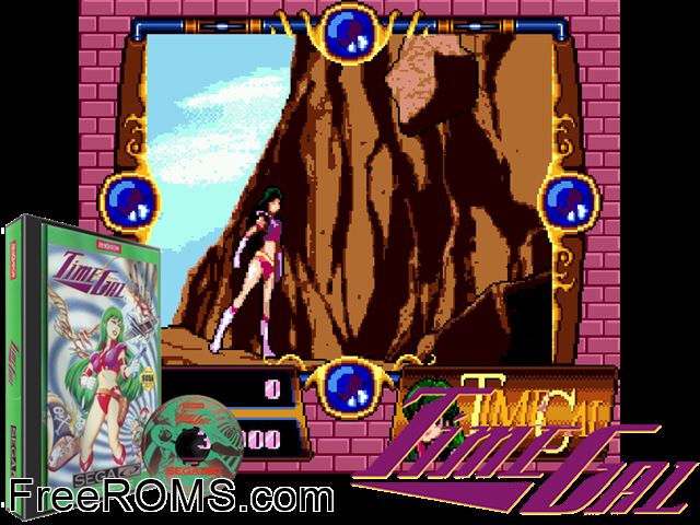 Time Gal Sega CD game showing 3D box cover and gameplay screenshot