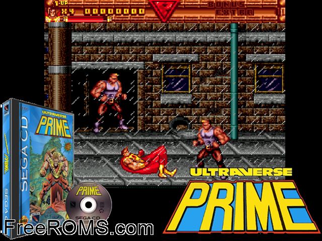 Ultraverse Prime Sega CD game showing 3D box cover and gameplay screenshot