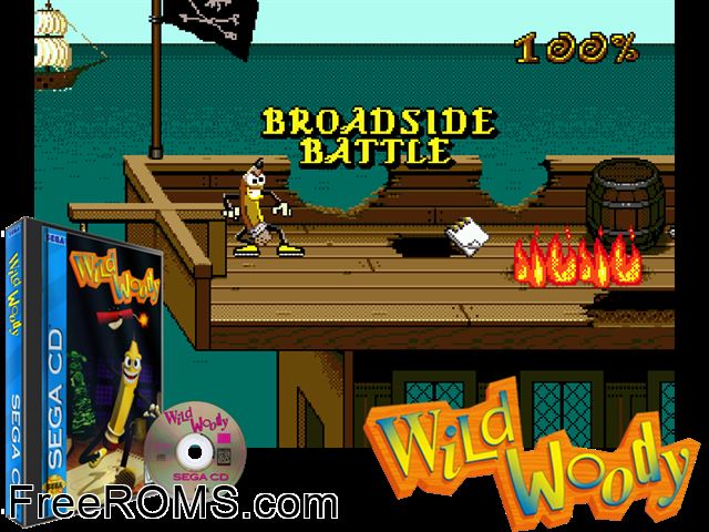 Wild Woody Sega CD game showing 3D box cover and gameplay screenshot