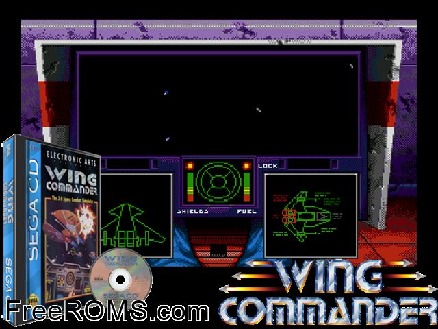 Wing Commander Sega CD game showing 3D box cover and gameplay screenshot