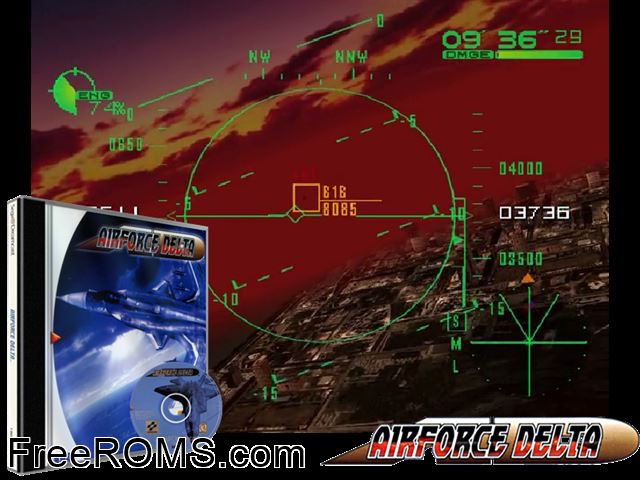 Airforce Delta v1.000 Sega Dreamcast game showing 3D box cover and gameplay screenshot