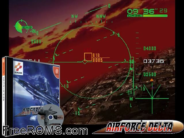 Airforce Delta v1.002 (JP) Sega Dreamcast game showing 3D box cover and gameplay screenshot
