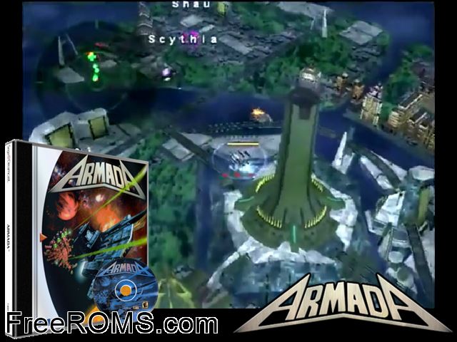 Armada v1.000 Sega Dreamcast game showing 3D box cover and gameplay screenshot