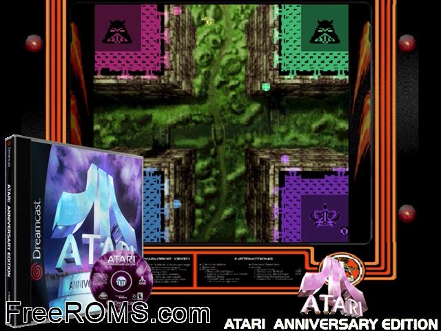 Atari Anniversary Edition v1.001 Sega Dreamcast game showing 3D box cover and gameplay screenshot