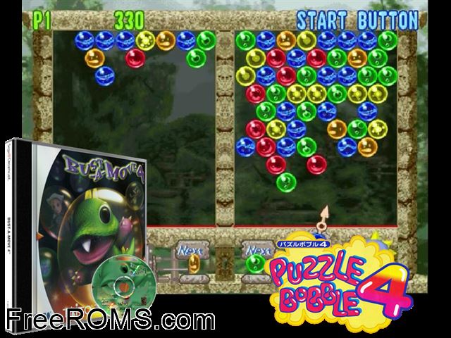 Bust-A-Move 4 v1.001 Sega Dreamcast game showing 3D box cover and gameplay screenshot