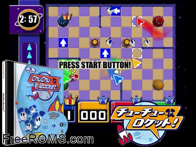 ChuChu Rocket! v1.007 (en-ja) Sega Dreamcast game showing 3D box cover and gameplay screenshot