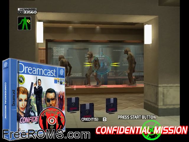 Confidential Mission v1.002 (M5) Sega Dreamcast game showing 3D box cover and gameplay screenshot
