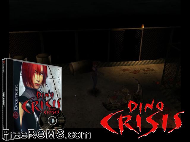 Dino Crisis v1.000 Sega Dreamcast game showing 3D box cover and gameplay screenshot