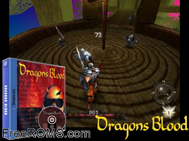 Dragons Blood v1.001 (M3) Sega Dreamcast game showing 3D box cover and gameplay screenshot