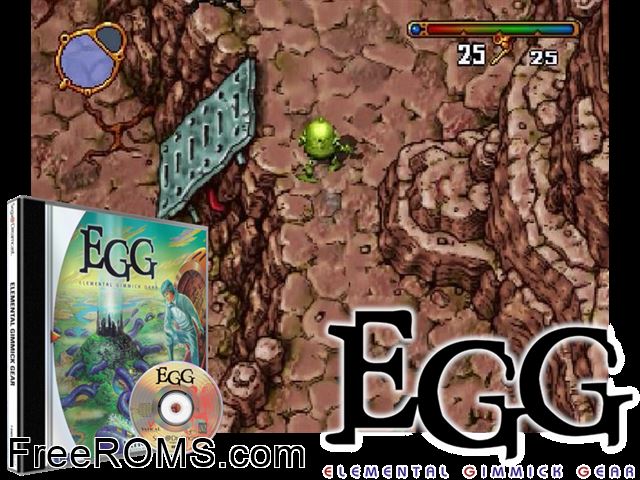 Elemental Gimmick Gear v1.001 Sega Dreamcast game showing 3D box cover and gameplay screenshot