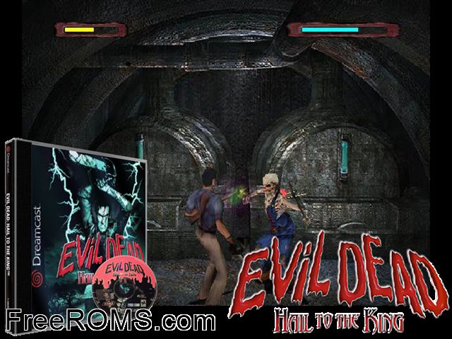 Evil Dead - Hail to the King v1.002 Sega Dreamcast game showing 3D box cover and gameplay screenshot