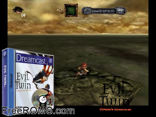 Evil Twin - Cypriens Chronicles v1.001 (M5) Sega Dreamcast game showing 3D box cover and gameplay screenshot