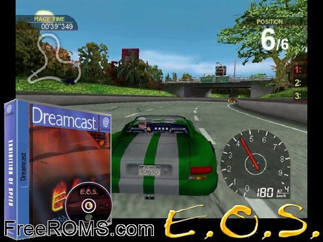 Exhibition of Speed v1.000 (M6) Sega Dreamcast game showing 3D box cover and gameplay screenshot