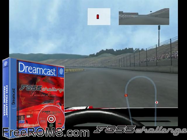 F355 Challenge - Passione Rossa v1.001 Sega Dreamcast game showing 3D box cover and gameplay screenshot