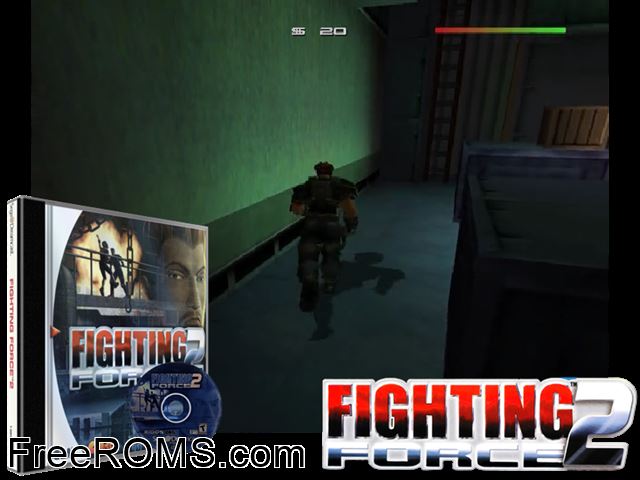 Fighting Force 2 v1.000 Sega Dreamcast game showing 3D box cover and gameplay screenshot