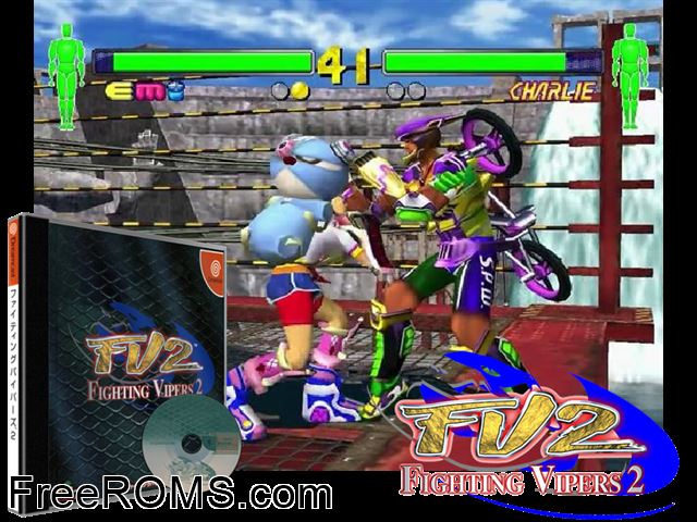 Fighting Vipers 2 v1.001 (M5) Sega Dreamcast game showing 3D box cover and gameplay screenshot