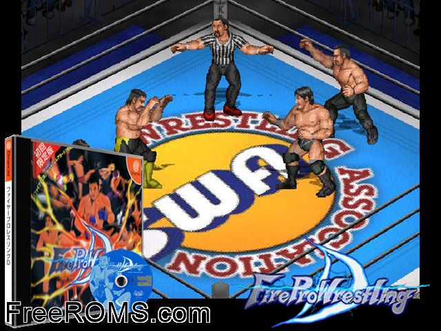 Fire ProWrestling D v1.002 (JP) Sega Dreamcast game showing 3D box cover and gameplay screenshot