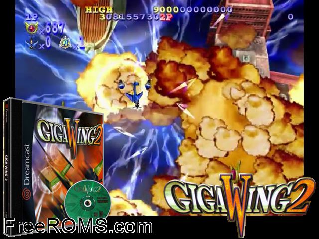 Gunbird 2 v1.000 Sega Dreamcast game showing 3D box cover and gameplay screenshot