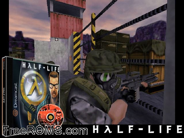 Half Life Sega Dreamcast game showing 3D box cover and gameplay screenshot