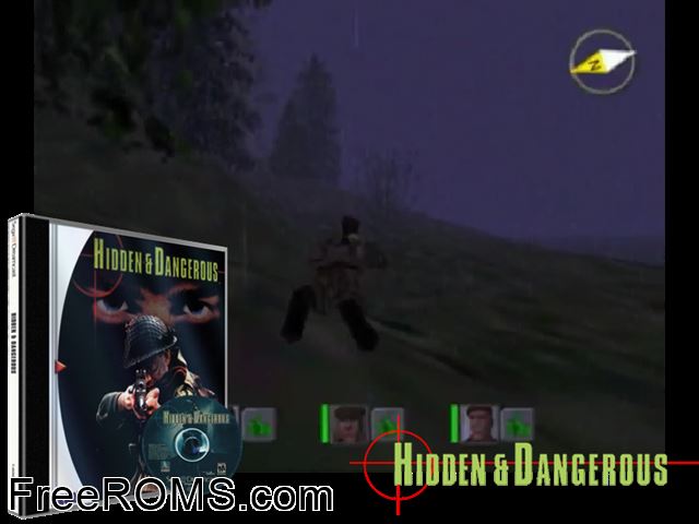 Hidden and Dangerous v1.100 Sega Dreamcast game showing 3D box cover and gameplay screenshot