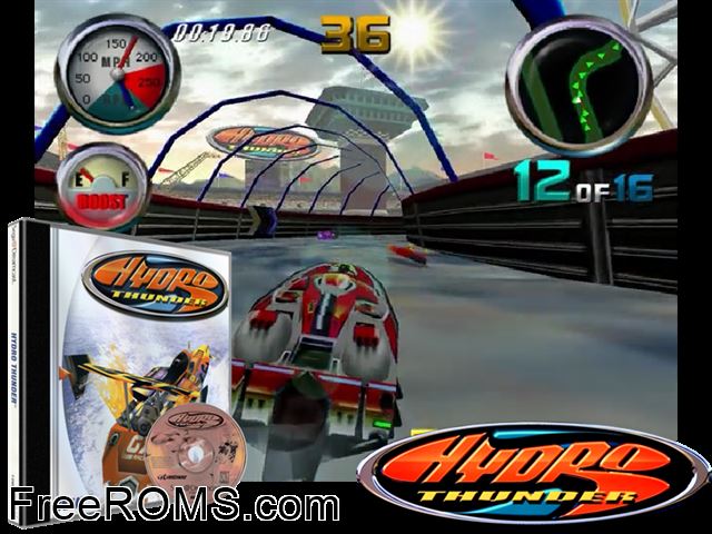 Hydro Thunder v1.020 Sega Dreamcast game showing 3D box cover and gameplay screenshot