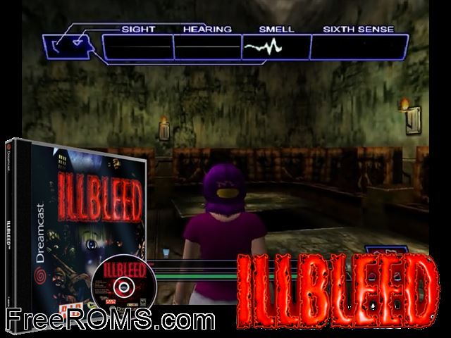 Illbleed v1.002 Sega Dreamcast game showing 3D box cover and gameplay screenshot