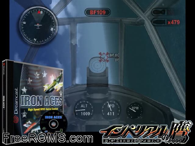 Iron Aces v1.000 Sega Dreamcast game showing 3D box cover and gameplay screenshot