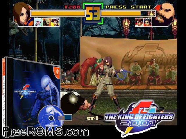 King of Fighters 2001, The v1.006 (JP) Sega Dreamcast game showing 3D box cover and gameplay screenshot
