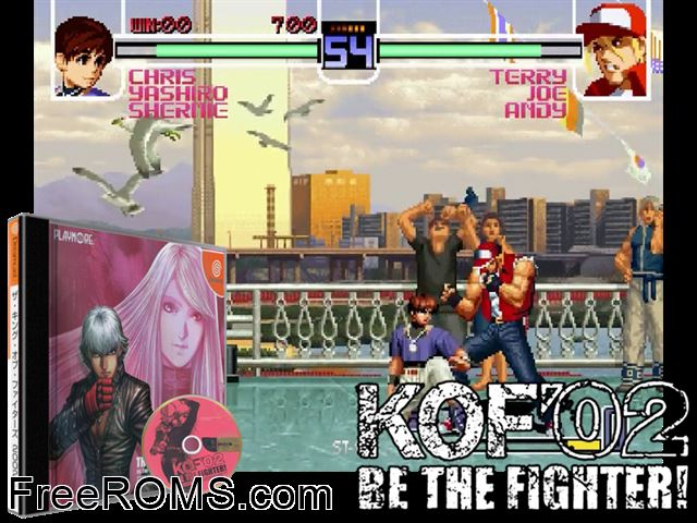 King of Fighters 2002, The v1.008 (JP) Sega Dreamcast game showing 3D box cover and gameplay screenshot