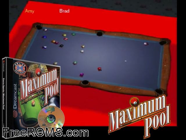 Maximum Pool v1.004 Sega Dreamcast game showing 3D box cover and gameplay screenshot