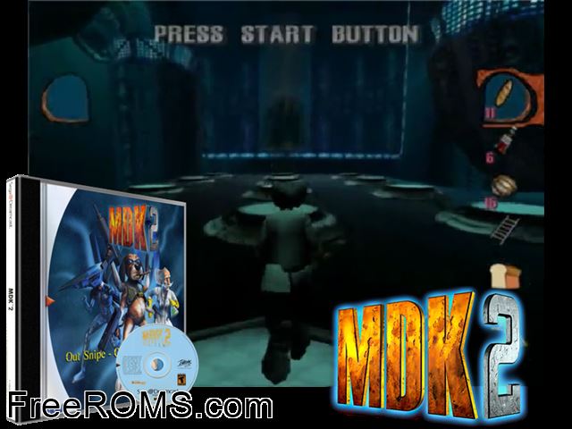 MDK 2 v1.100 Sega Dreamcast game showing 3D box cover and gameplay screenshot