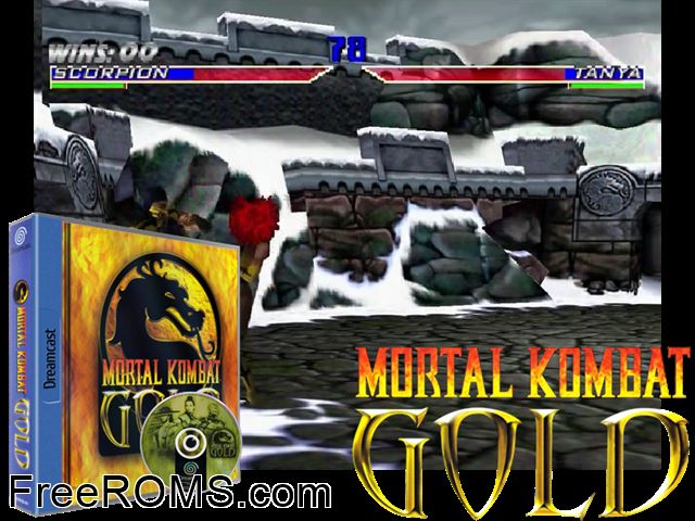 Mortal Kombat Gold v1.006 Sega Dreamcast game showing 3D box cover and gameplay screenshot