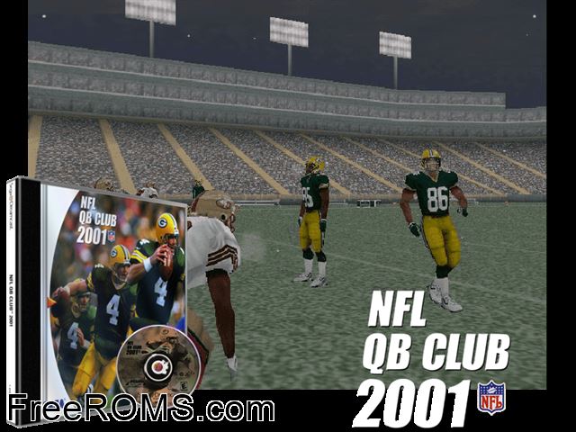 NFL QB Club 2001 v1.001 Sega Dreamcast game showing 3D box cover and gameplay screenshot