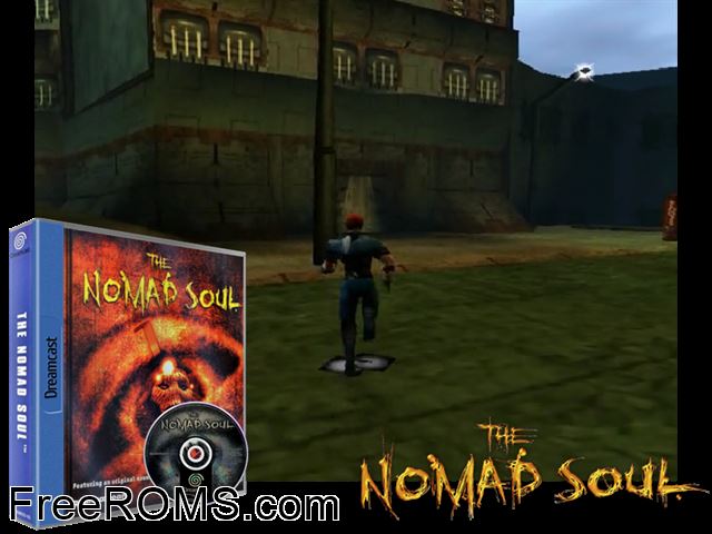Nomad Soul, The v1.003 (M5) Sega Dreamcast game showing 3D box cover and gameplay screenshot