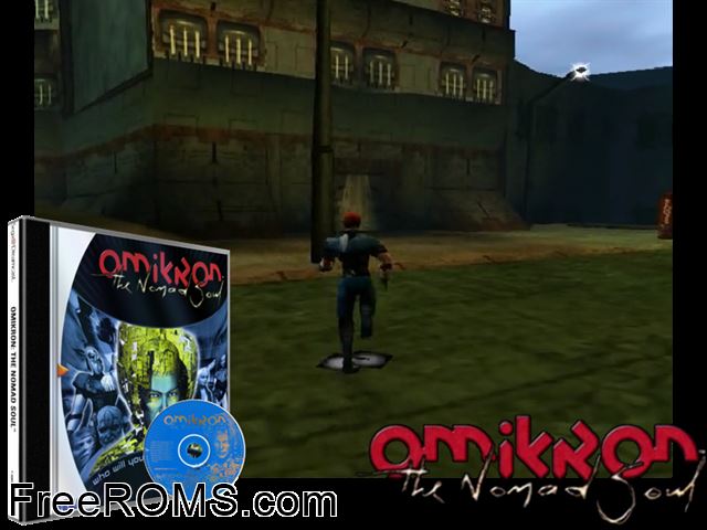 Omikron - The Nomad Soul Sega Dreamcast game showing 3D box cover and gameplay screenshot