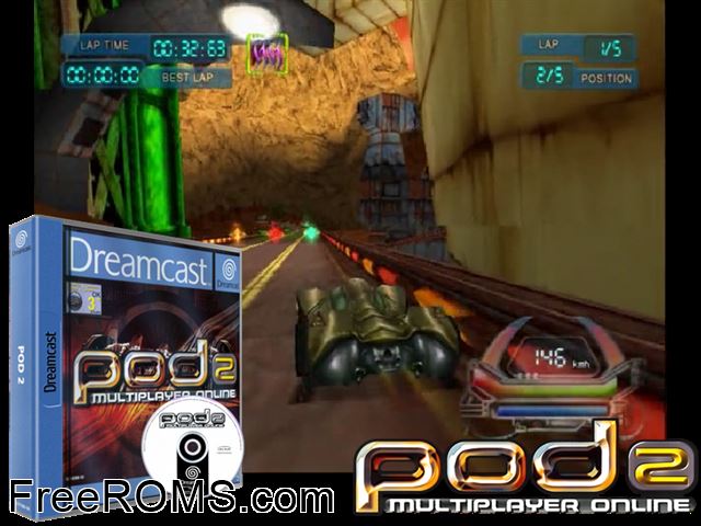 POD 2 - Multiplayer Online v1.004 Sega Dreamcast game showing 3D box cover and gameplay screenshot