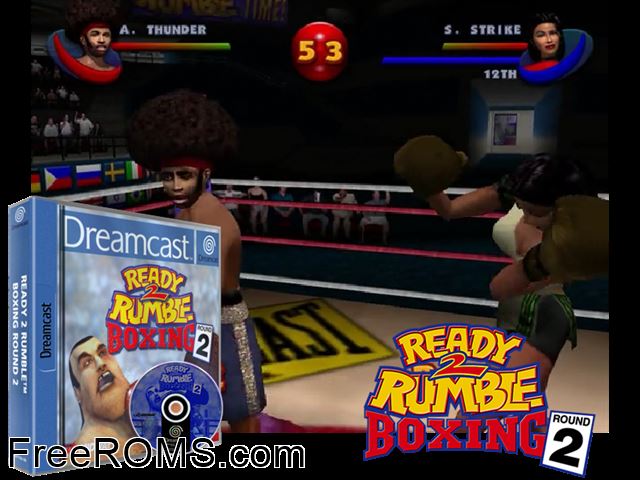 Ready 2 Rumble Boxing Round 2 v1.001 (M3) Sega Dreamcast game showing 3D box cover and gameplay screenshot