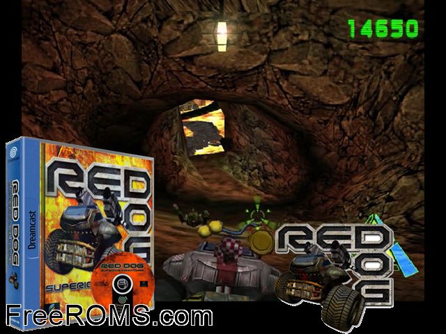 Red Dog - Superior Firepower v1.520 (M4) Sega Dreamcast game showing 3D box cover and gameplay screenshot