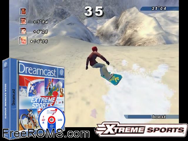 Sega Extreme Sports v1.001 (M4) Sega Dreamcast game showing 3D box cover and gameplay screenshot