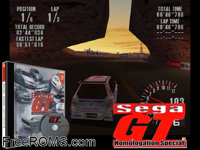 Sega GT - Homologation Special v1.006 (JP) Sega Dreamcast game showing 3D box cover and gameplay screenshot