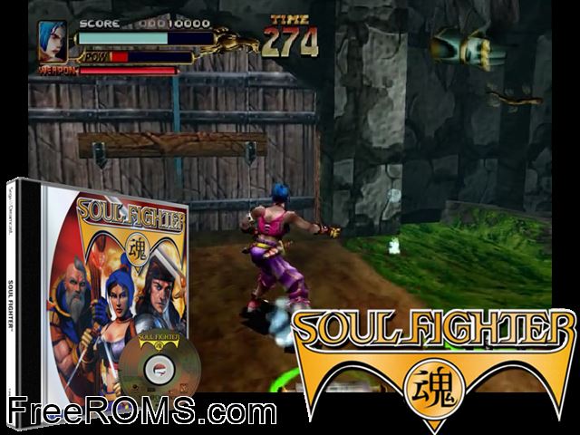 Soul Fighter v1.000 Sega Dreamcast game showing 3D box cover and gameplay screenshot
