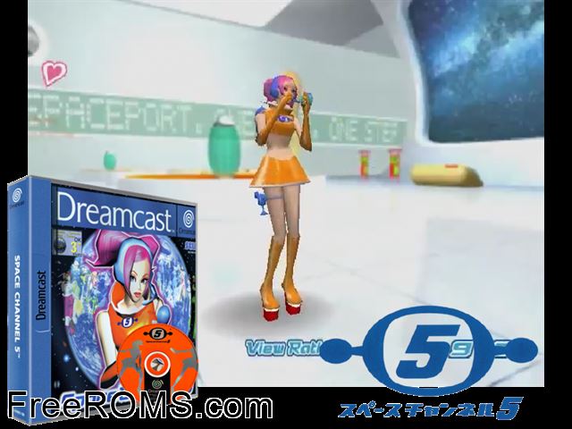 Space Channel 5 v1.001 (M4) Sega Dreamcast game showing 3D box cover and gameplay screenshot
