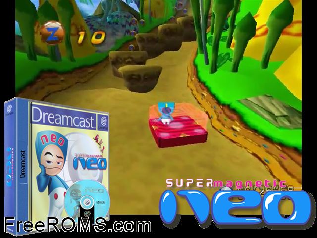 Super Magnetic Neo v1.001 (M3) Sega Dreamcast game showing 3D box cover and gameplay screenshot