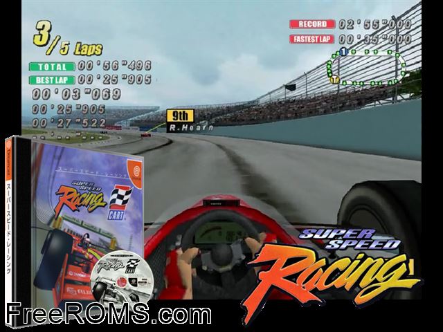 Super Speed Racing v1.004 (JP) Sega Dreamcast game showing 3D box cover and gameplay screenshot